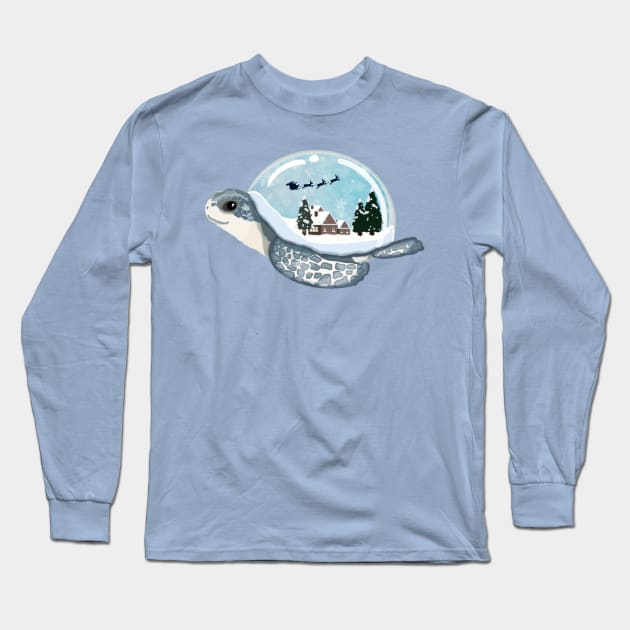 Turtle Snow Globe Winter Wonderland Long Sleeve T-Shirt by Octopus Cafe